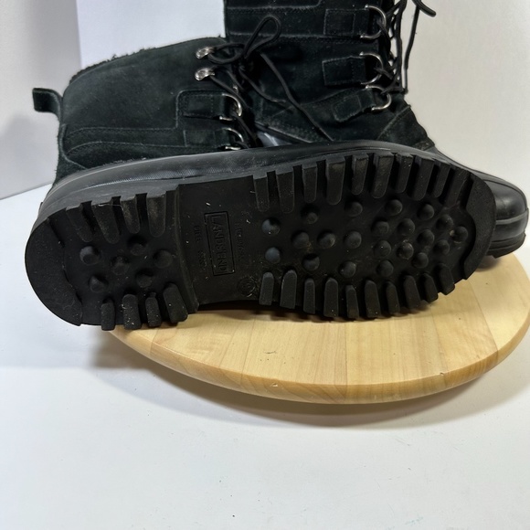 Lands’ End Mens Thermolite Snow Boot Black Lace Up Front Black Suede Sz 9 D